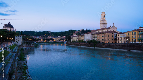 Verona and Adige river at sunset.