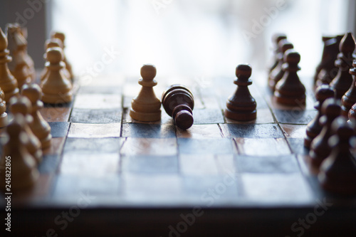 atmospheric wooden chess with blur