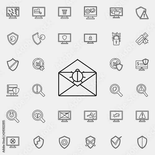 beetle in an envelope icon. Virus Antivirus icons universal set for web and mobile