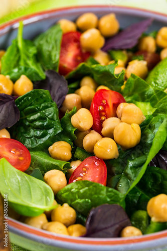 Healthy Vegetarian Salad with Chickpea or Garbanzo Beans. Selective focus.