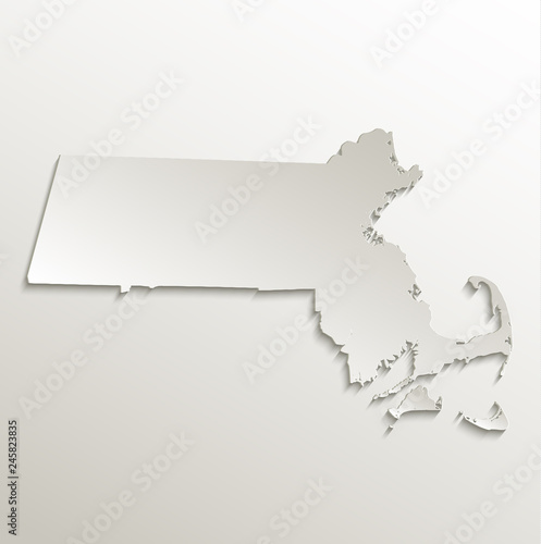 Massachusetts map card paper 3D natural vector blank