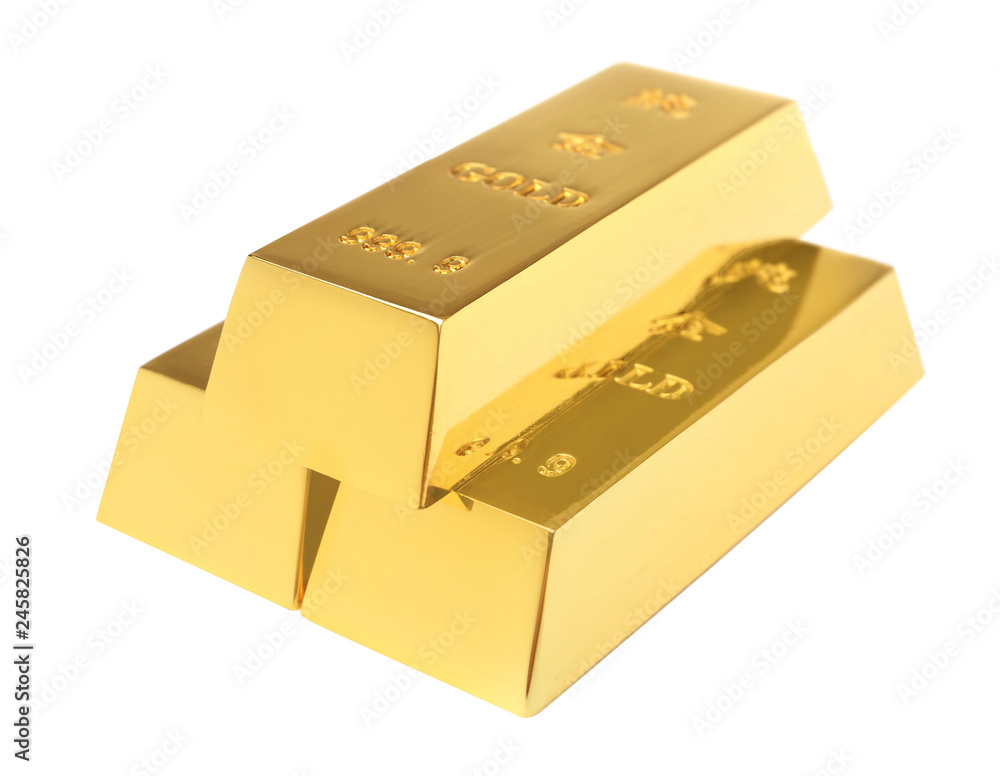 Precious shiny gold bars on white background Precious shiny gold bars on white background