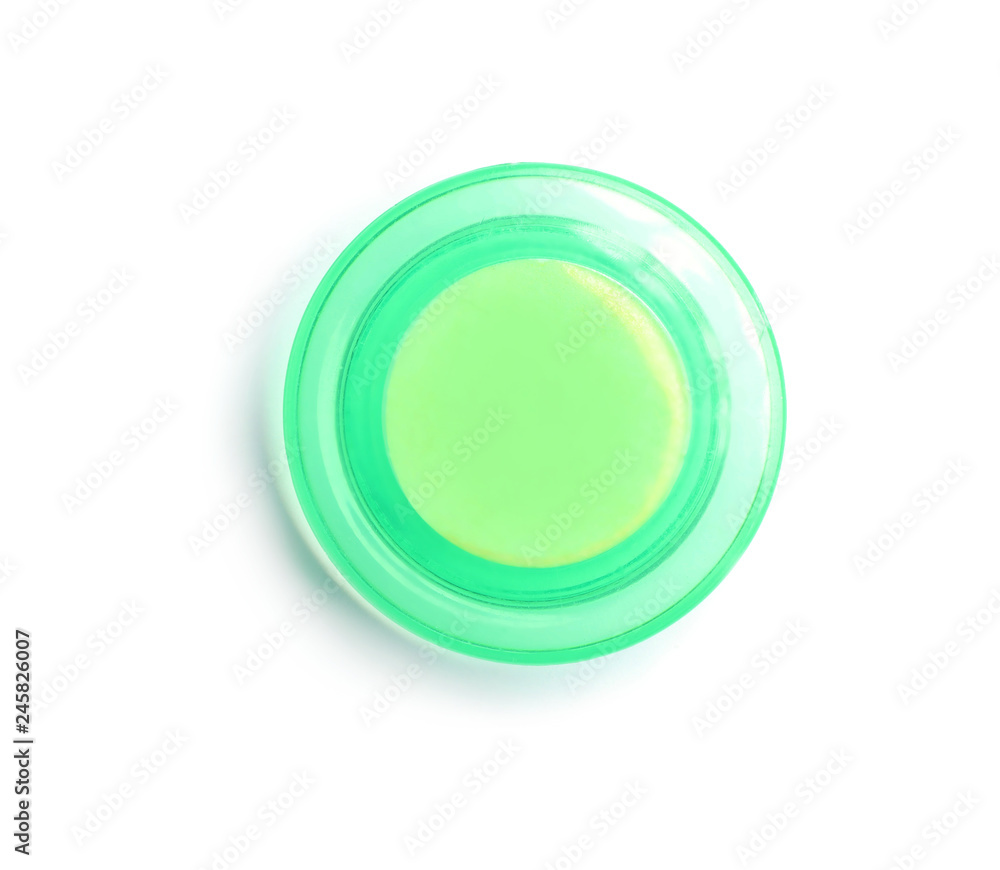 Bright green plastic magnet on white background, top view Bright green plastic magnet on white background, top view