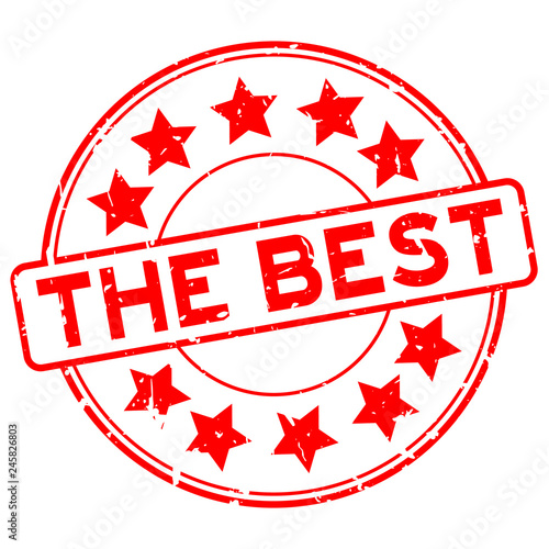 Grunge red the best word with star icon rubber seal stamp on white background