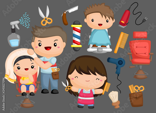 a cute barbershop themed vector set
