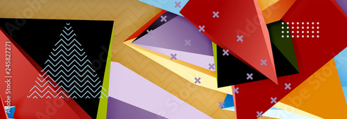 Vector 3d triangular shapes abstract background, origami futuristic template with lines