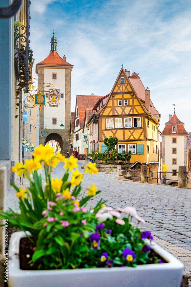Medieval town of Rothenburg ob der Tauber in summer, Bavaria, Germany
