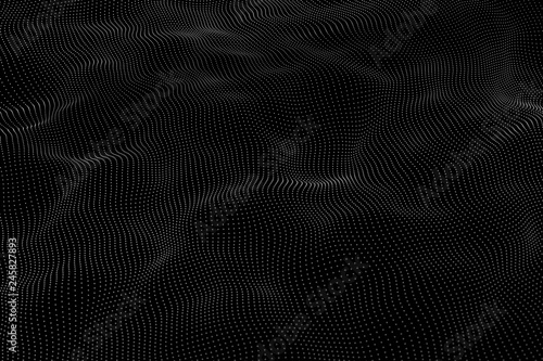 Wave 3d. Wave of particles. Futuristic point wave. Design for poster. Technology vector background. Vector illustration.
