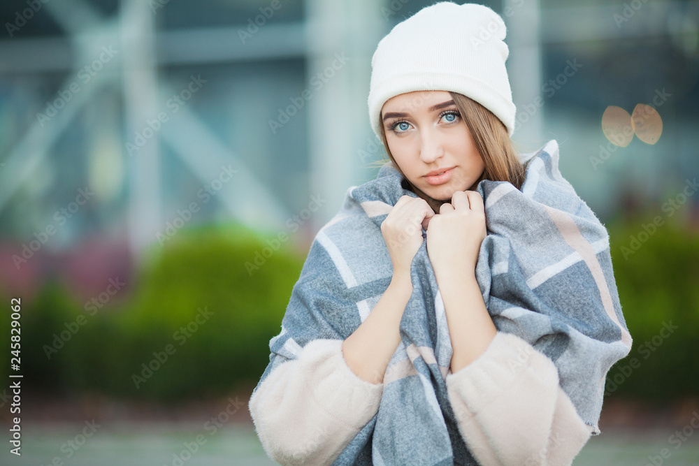 Cold and flu. Woman get sick and cough, wearing autumn clothes Cold and flu. Woman get sick and cough, wearing autumn clothes