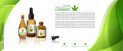Marijuana plant and cannabis oil bottles vector.