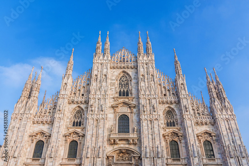 Beautiful Milan Cathedral gothic facade and pinnacles, the symbol of the city