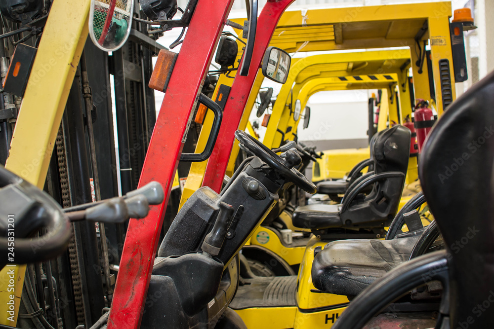 Fototapeta premium Wózki widłowe w magazynie