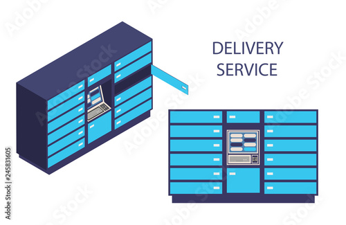 Modern flat design isometric concept of delivery service for website and mobile website with delivery locker mail box. Landing page template. Easy to edit and customize. Vector illustration.