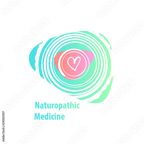 Naturopathic medicine. Silhouette freehand drawn heart. Concept logo, badge, insignia for naturopathy, phytotherapy, holistic, alternative medicine and pharmacy.