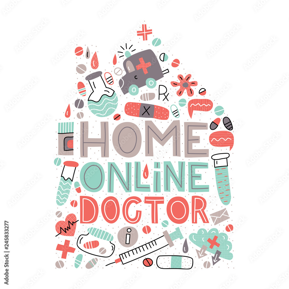 Home online doctor. Modern flat vector illustration