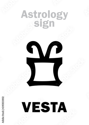 Astrology Alphabet: VESTA, classic asteroid. Hieroglyphics character sign (single symbol).