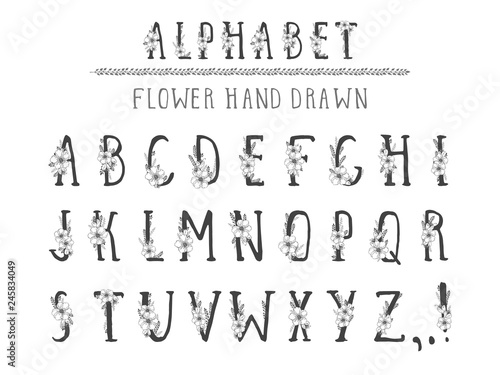 Vector hand drawn alphabet in style grunge. Capital letters.