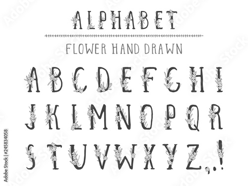 Vector hand drawn alphabet in style grunge. Capital letters.