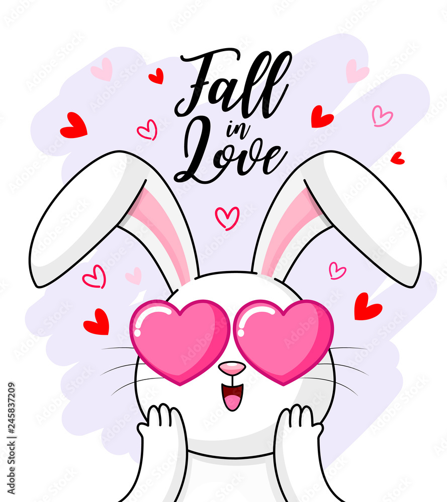 Cute cartoon white rabbit falling in love. Happy Valentine's day. Cartoon  character design. Illustration isolated on white background Stock Vector |  Adobe Stock