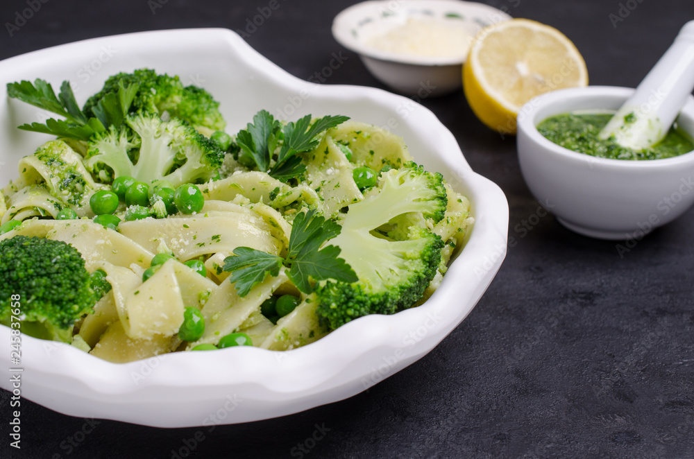 Traditional Italian pasta with green vegetables Traditional Italian pasta with green vegetables