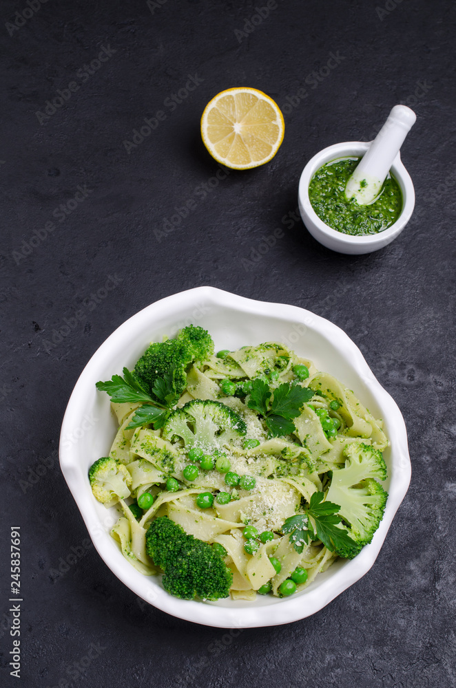 Traditional Italian pasta with green vegetables Traditional Italian pasta with green vegetables