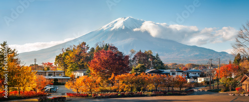 Mount Fuji Panorama in Autumn from a Japanese resort town.