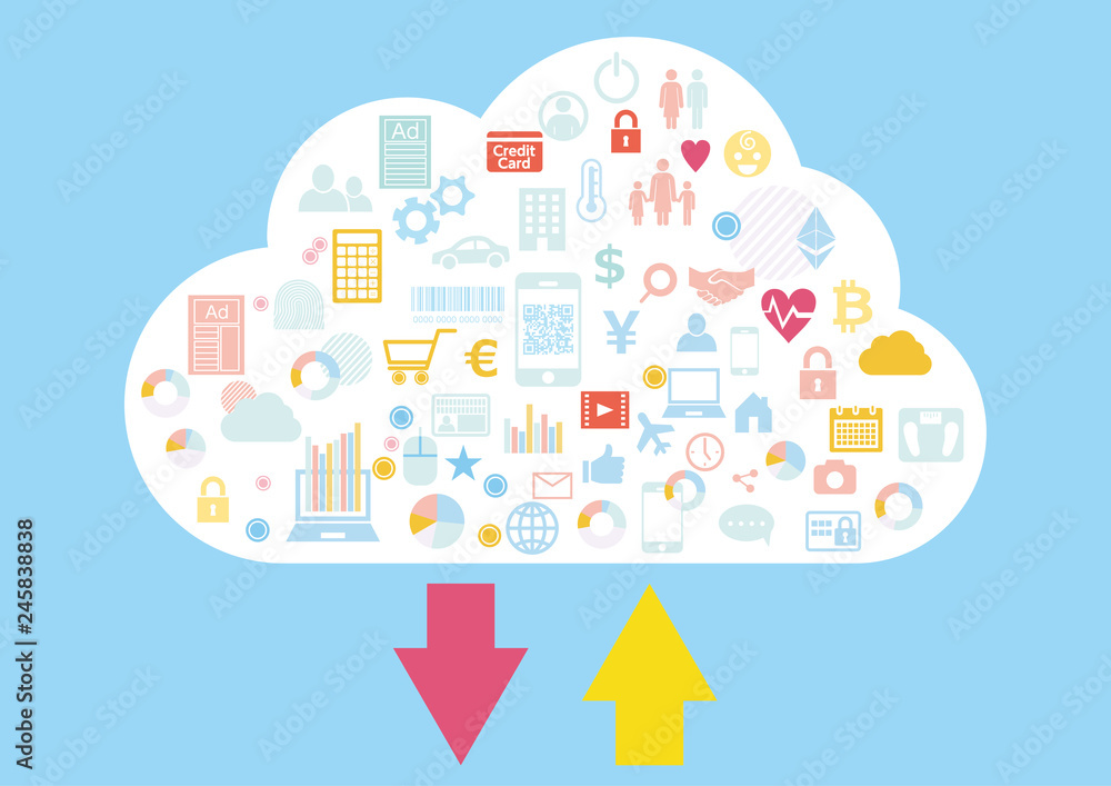 クラウドビジネスに紐づくビッグデータのアップロードダウンロード アイコンフラットデザイン青色背景 Stock Vector Adobe Stock クラウドビジネスに紐づくビッグデータのアップロードダウンロード アイコンフラットデザイン青色背景 Stock Vector Adobe Stock