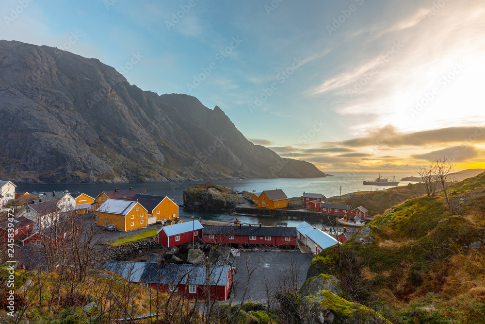 Nusfjord  fishing village in Flakstad municipality in Nordland county, Norway. The village lies on the southern shore of the island of Flakstadoya, Lofoten islands