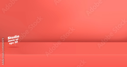 Vector,Empty vivid coral pink color studio table room background ,product display with copy space for display of content design.Banner for advertise product on website.