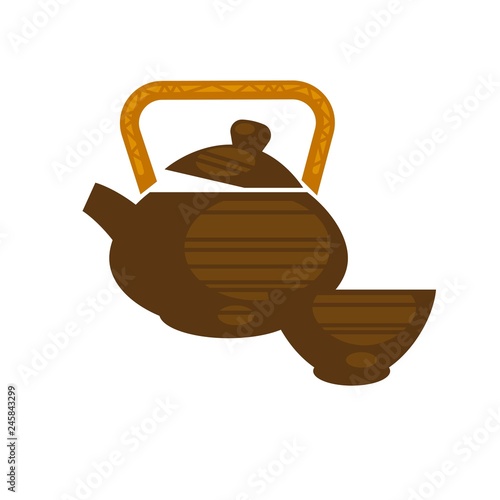 Ceramic or clay teapot in Chinese style with handle.