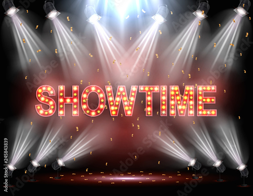Showtime background illuminated by spotlights