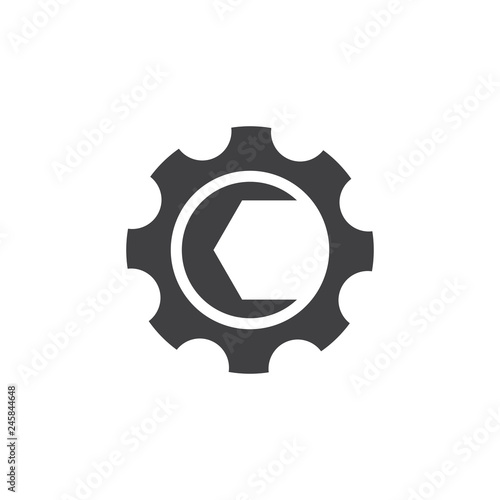 letter c cog machine adjustable wrench logo vector