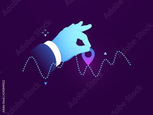 Install mark, a short long position in trading, financial tool for data analysis concept, data chart, business concept, take a profit, fixated income, flat vector neon