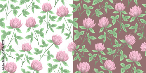 Hand drawn clower flower seamless pattern on white and brown background. kitchen and garden decoration, wallpaper, textile and fabric print, wrapping paper for packaging. © tinkerfrost