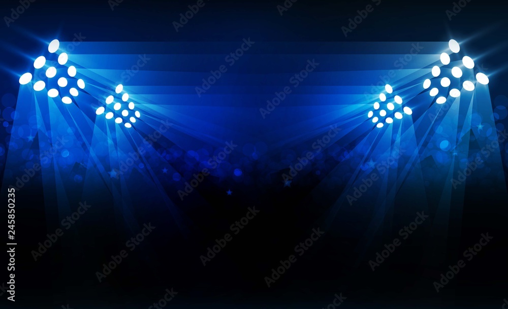 Naklejka premium Bright stadium arena lights red blue vector design. Vector illumination