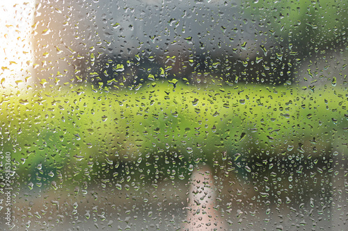 Backgroud nature fresh water drop on glass and rain 
