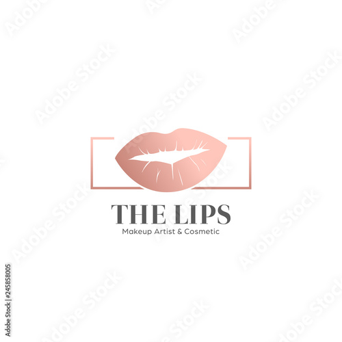 The lips cosmetic makeup artist logo icon symbol in rose gold color