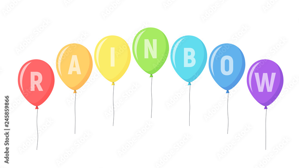 Set of balloons of the colors of rainbow. Isolated balloons for holiday or greeting cards, web, print and other design. Set of balloons of the colors of rainbow. Isolated balloons for holiday or greeting cards, web, print and other design.