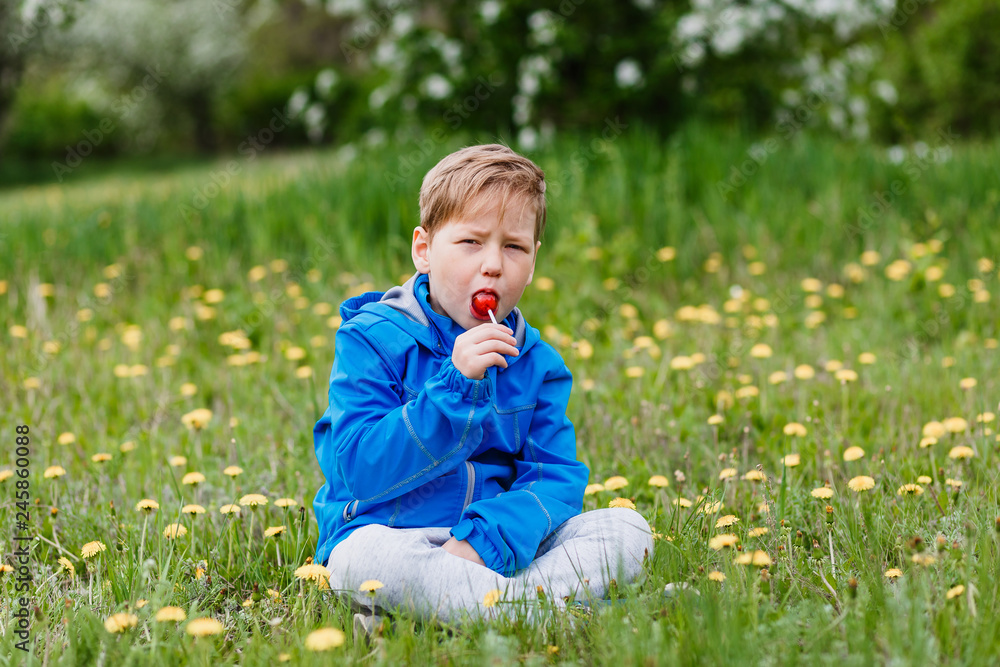 a boy sits on a meadow of yellow dandelions a boy sits on a meadow of yellow dandelions