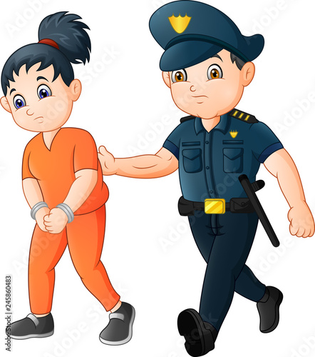 Cartoon Police officer with female prisoner