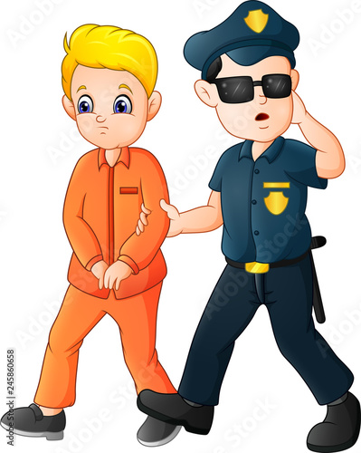 Cartoon Police officer with a prisoner