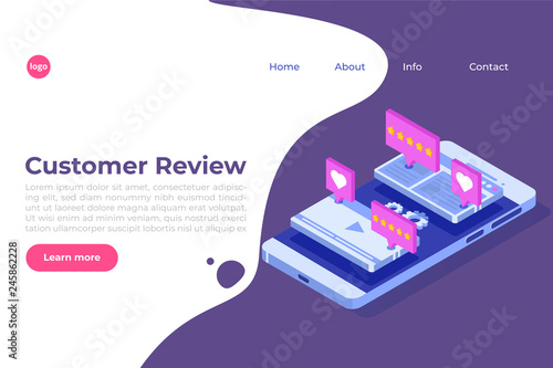 Customer review, Usability Evaluation,  Feedback,  Rating system isometric concept. Vector illustration
