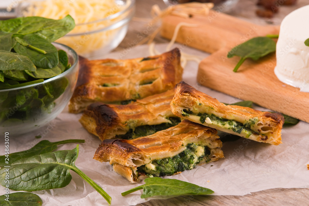 Pie with spinach and ricotta cheese. Pie with spinach and ricotta cheese.