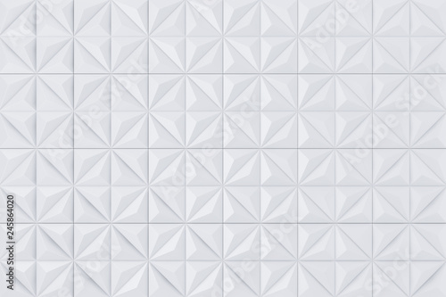 Fototapeta Naklejka Na Ścianę i Meble -  White Abstract Geometric Polygonal Pyramids Wall Panel Segments Background. 3d Rendering
