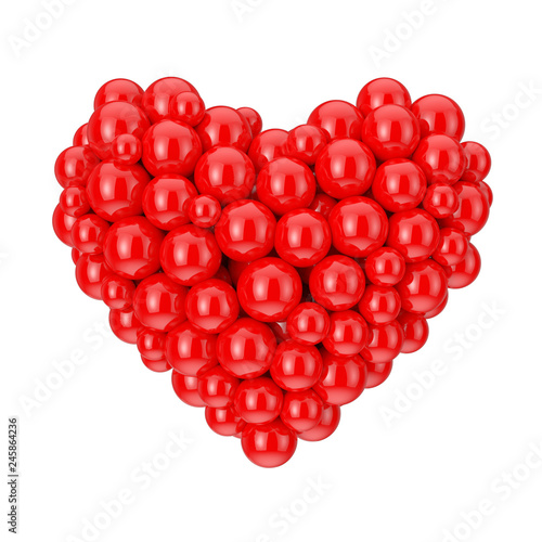 Many Red Spheres in Shape of Love Heart Symbol. 3d Rendering