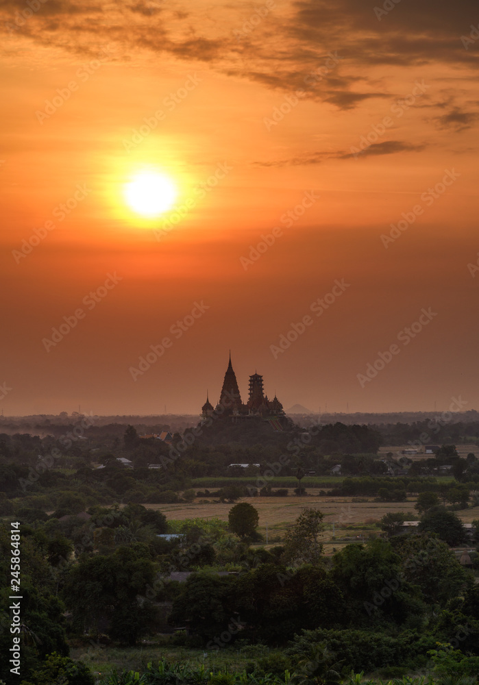 Colorful sunrise on Wat Tham Sua, Tiger cave on hill at morning