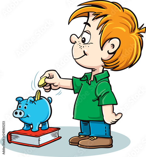 Children and piggy bank - Vector