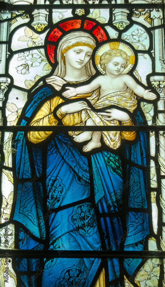 Madonna and Child stained glass window
