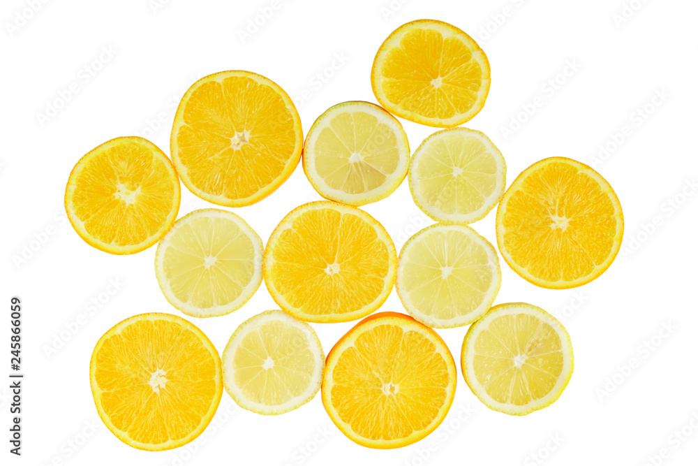 citrus slice, oranges and lemons isolated on white background, clipping path citrus slice, oranges and lemons isolated on white background, clipping path