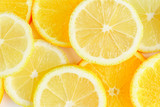 citrus slice, oranges and lemons on white background,